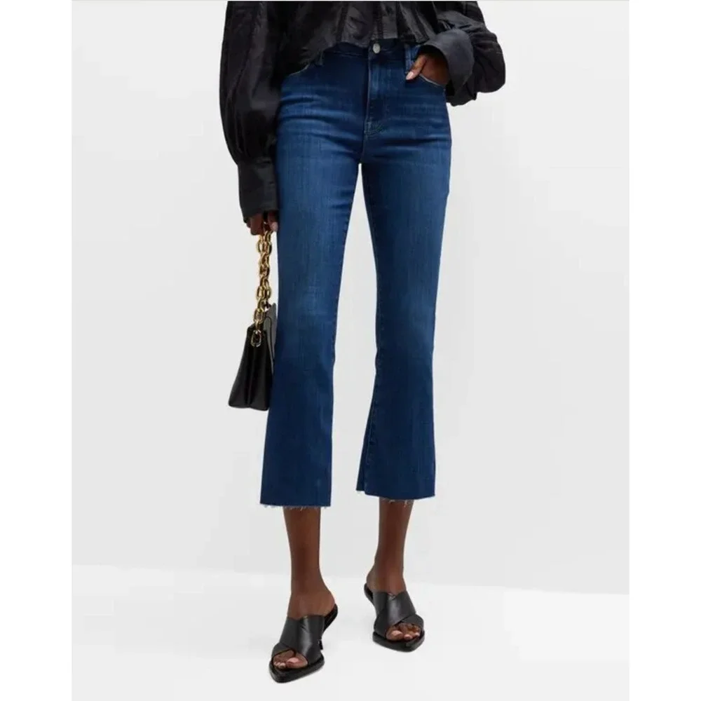 FRAME Le Crop Mini Boot High Rise Raw Hem Jeans Women's Size 30 Denim Dark Wash - Picture 1 of 10